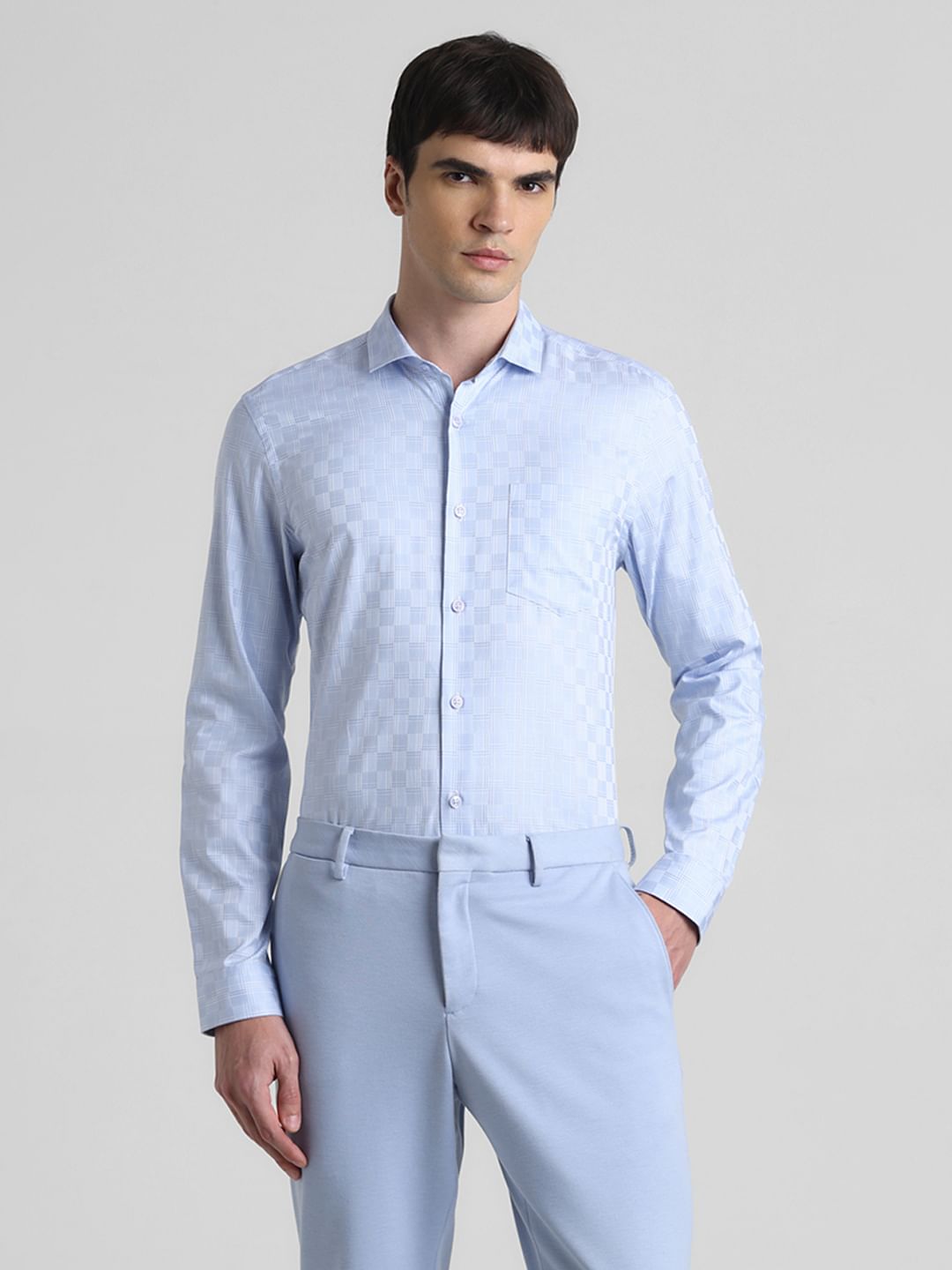 Blue Dobby Full Sleeves Shirt