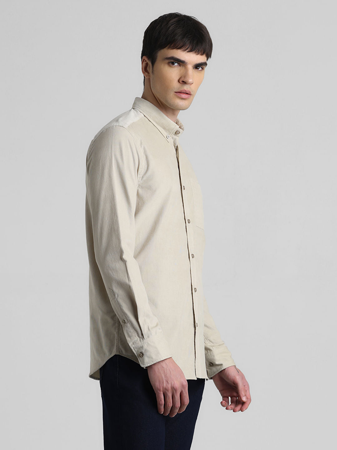 Beige Corduroy Full Sleeves Shirt
