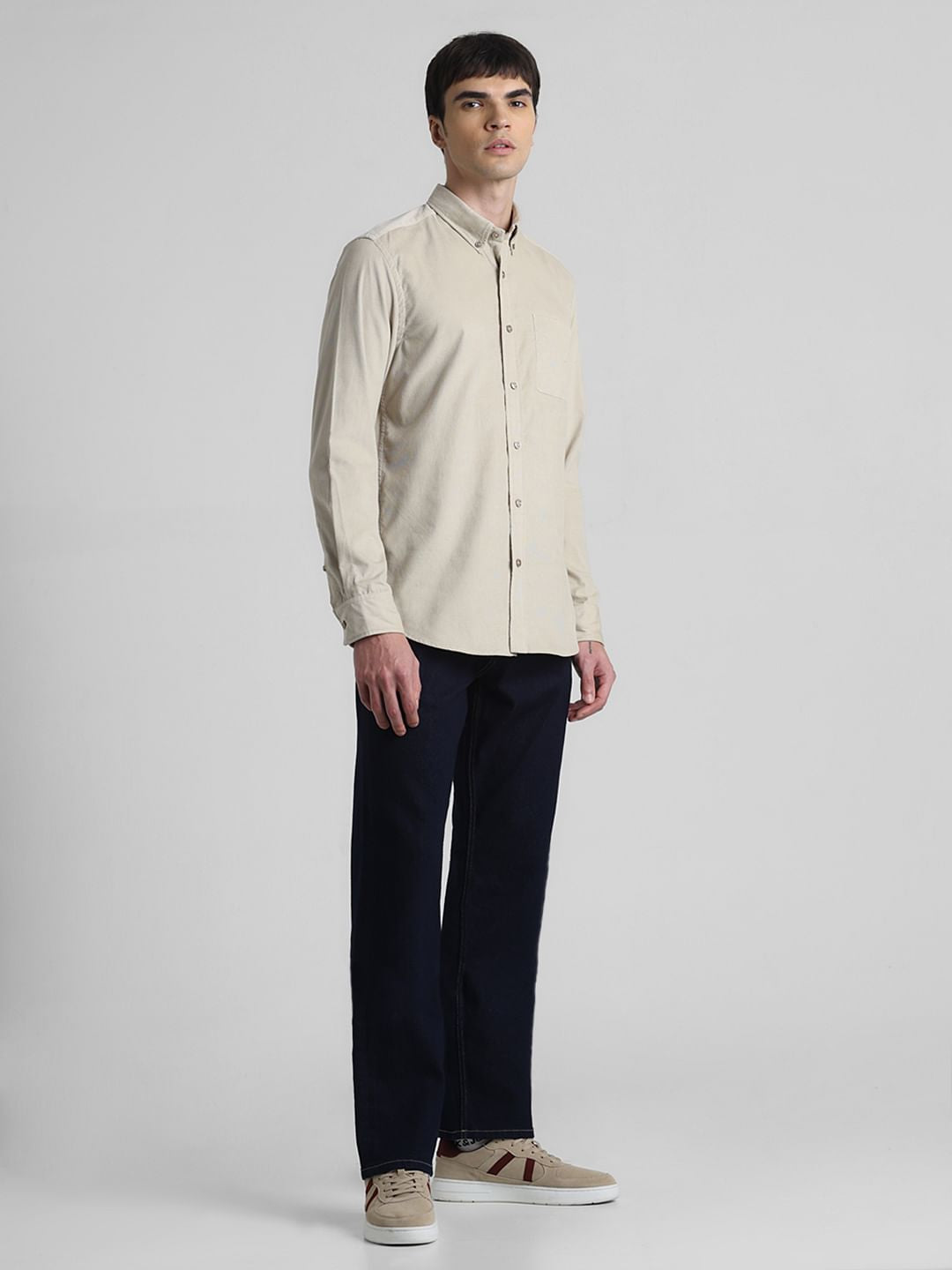 Beige Corduroy Full Sleeves Shirt