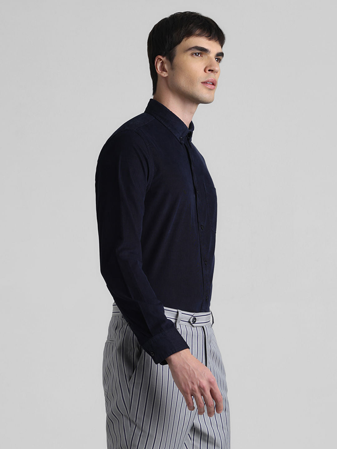 Navy Blue Corduroy Full Sleeves Shirt