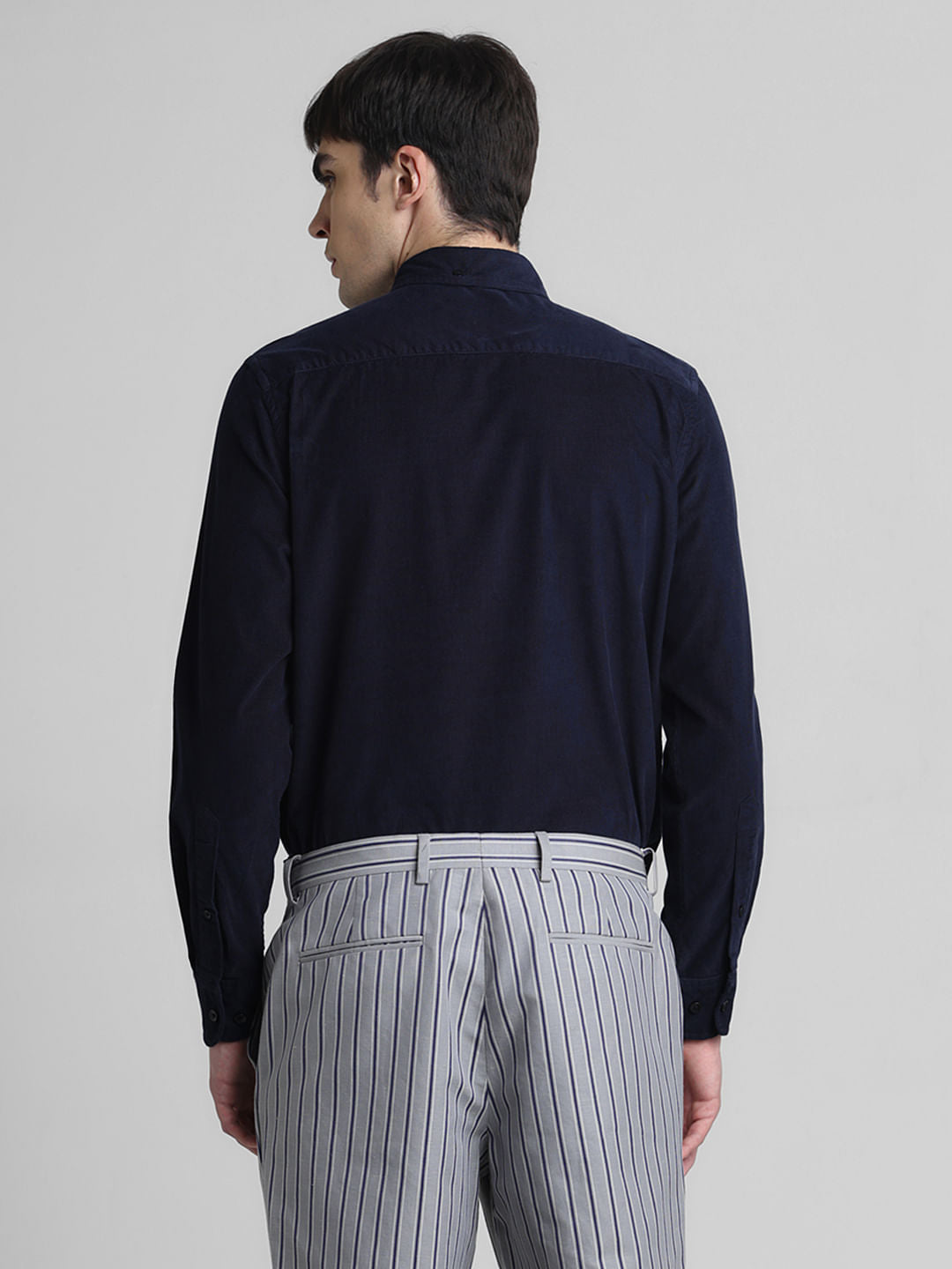 Navy Blue Corduroy Full Sleeves Shirt