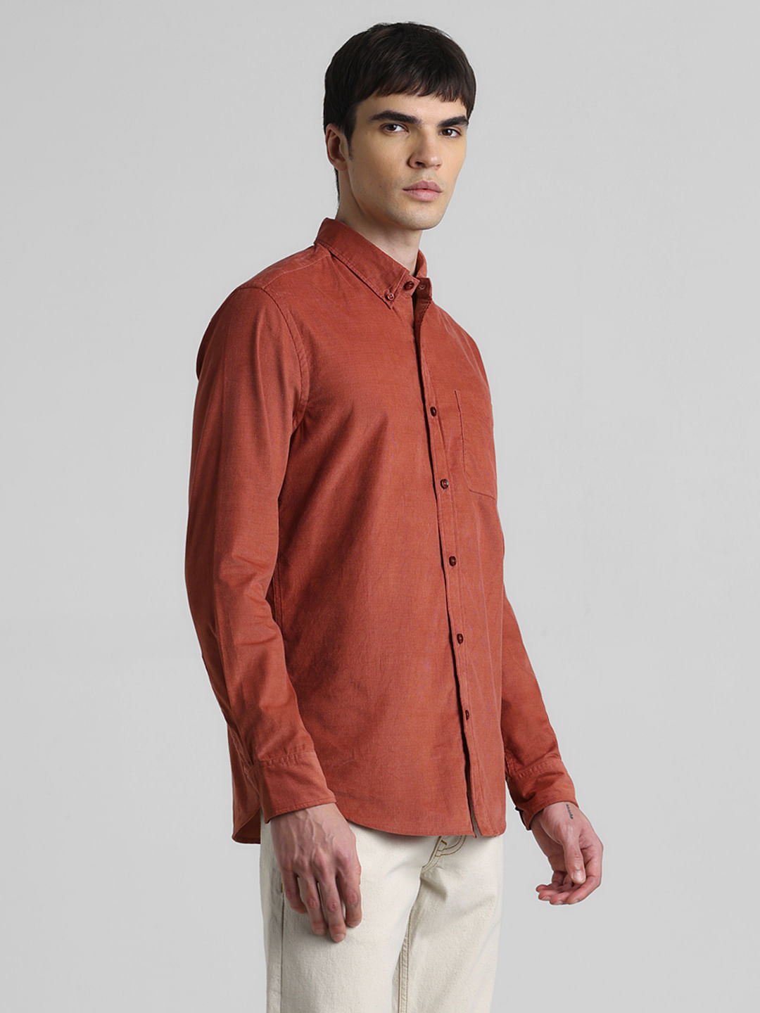 Red Corduroy Full Sleeves Shirt