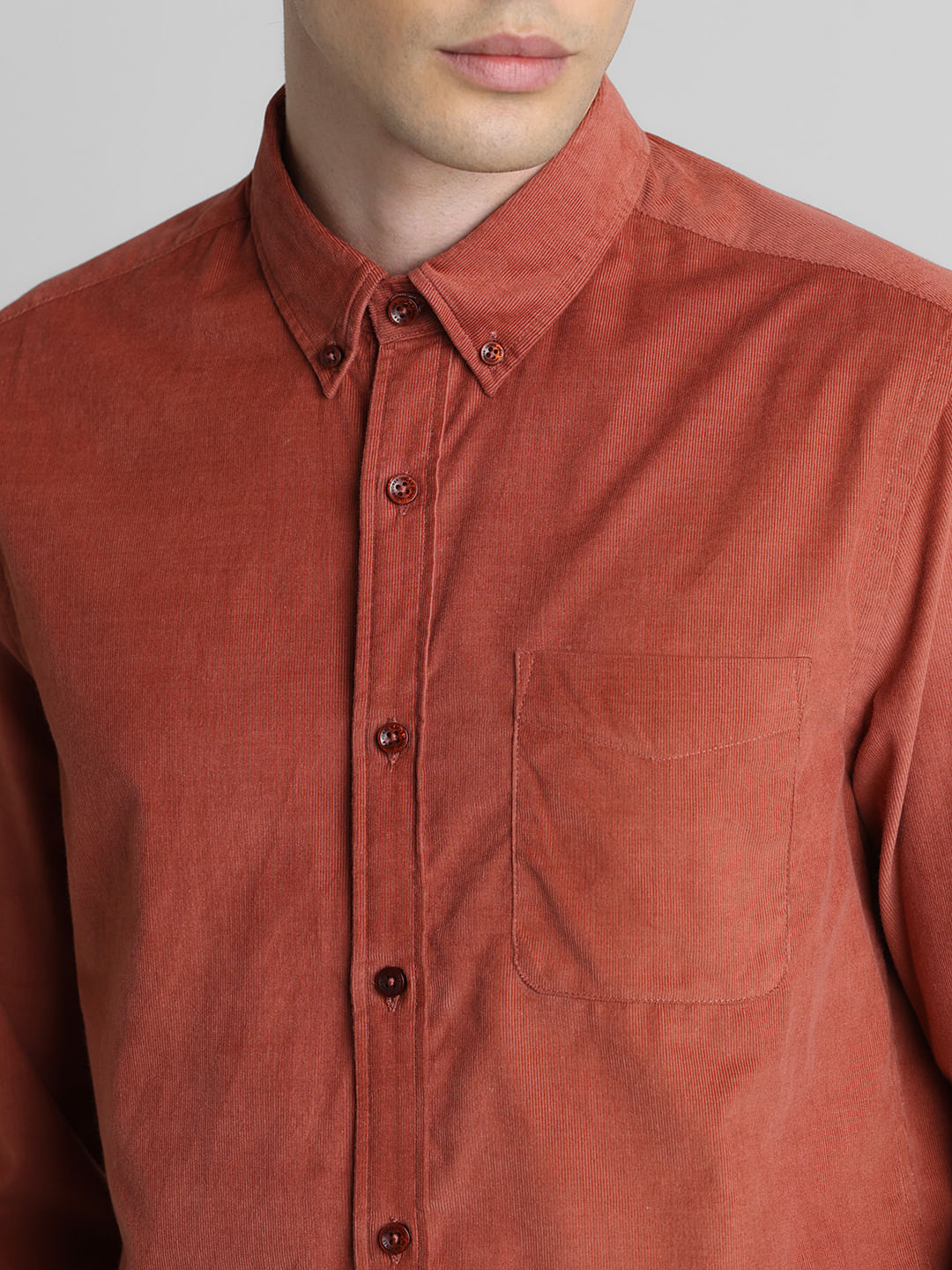 Red Corduroy Full Sleeves Shirt