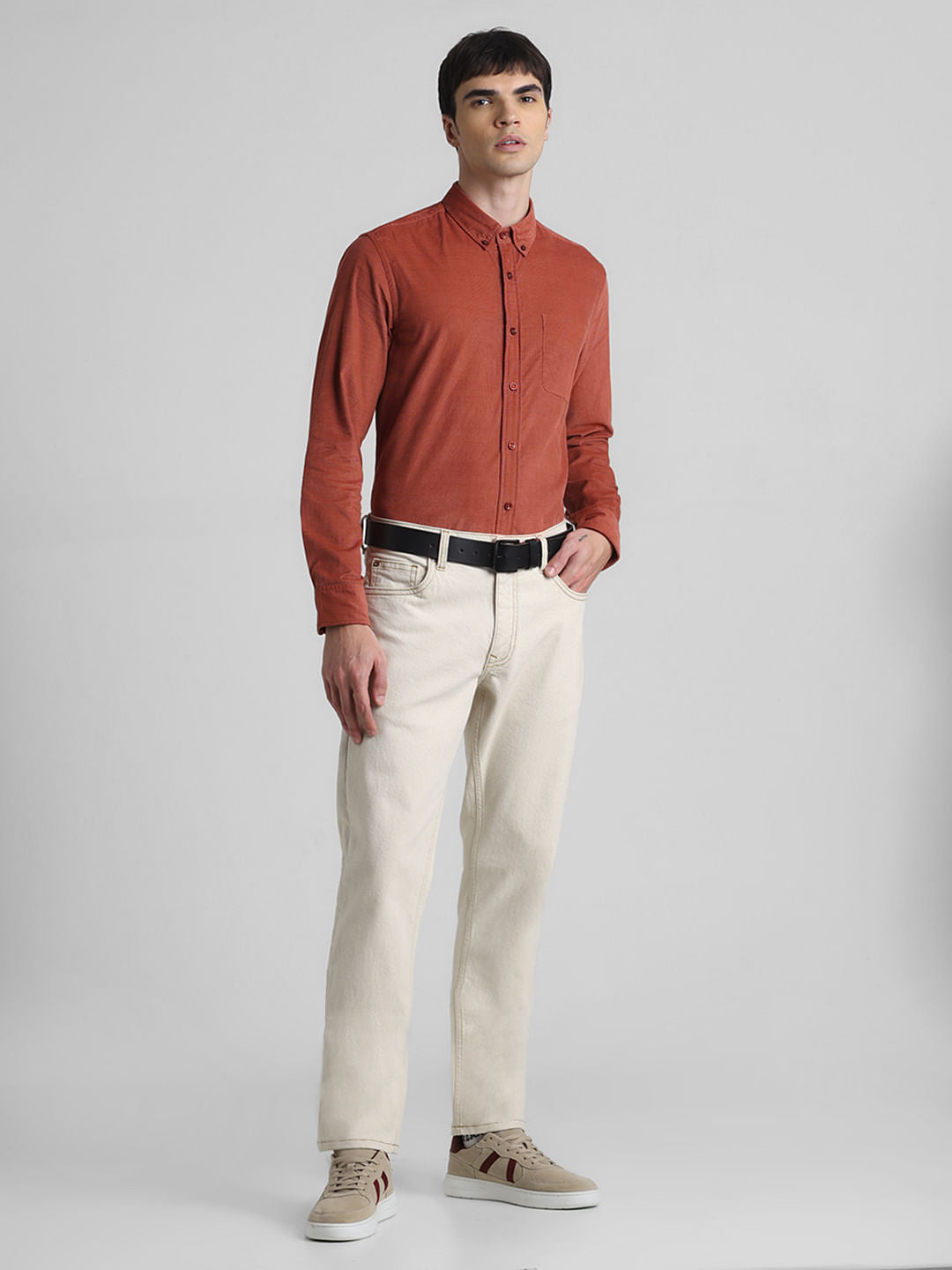 Red Corduroy Full Sleeves Shirt