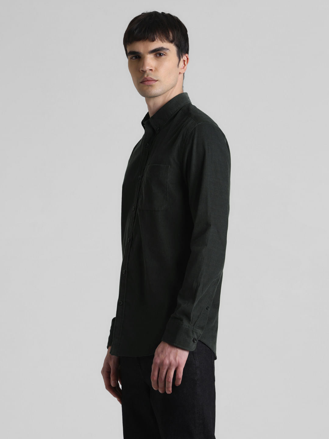 Dark Green Corduroy Full Sleeves Shirt