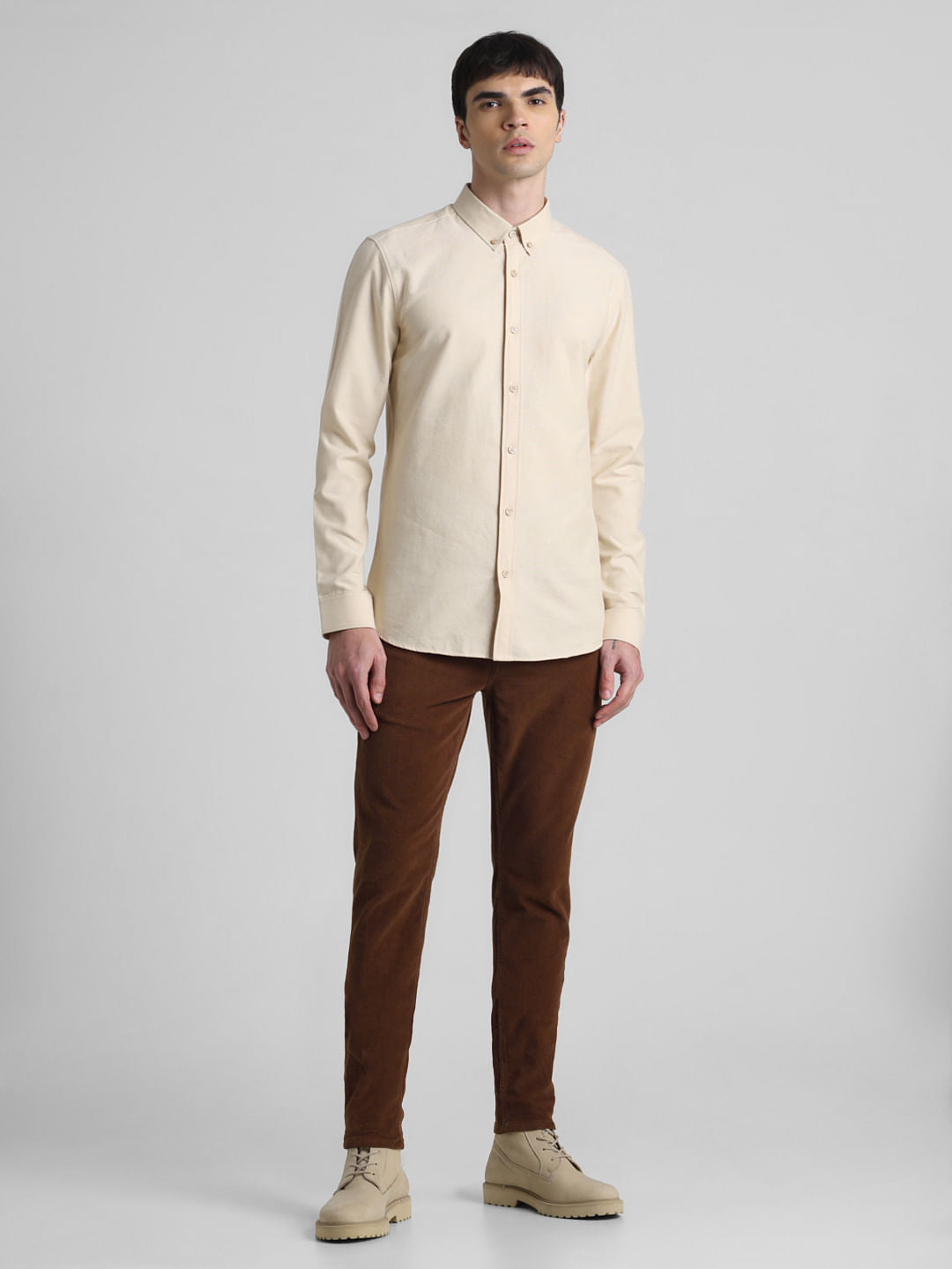 Light Brown Oxford Full Sleeves Shirt