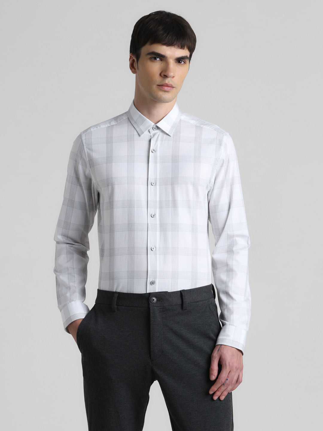 White Dobby Check Print Shirt