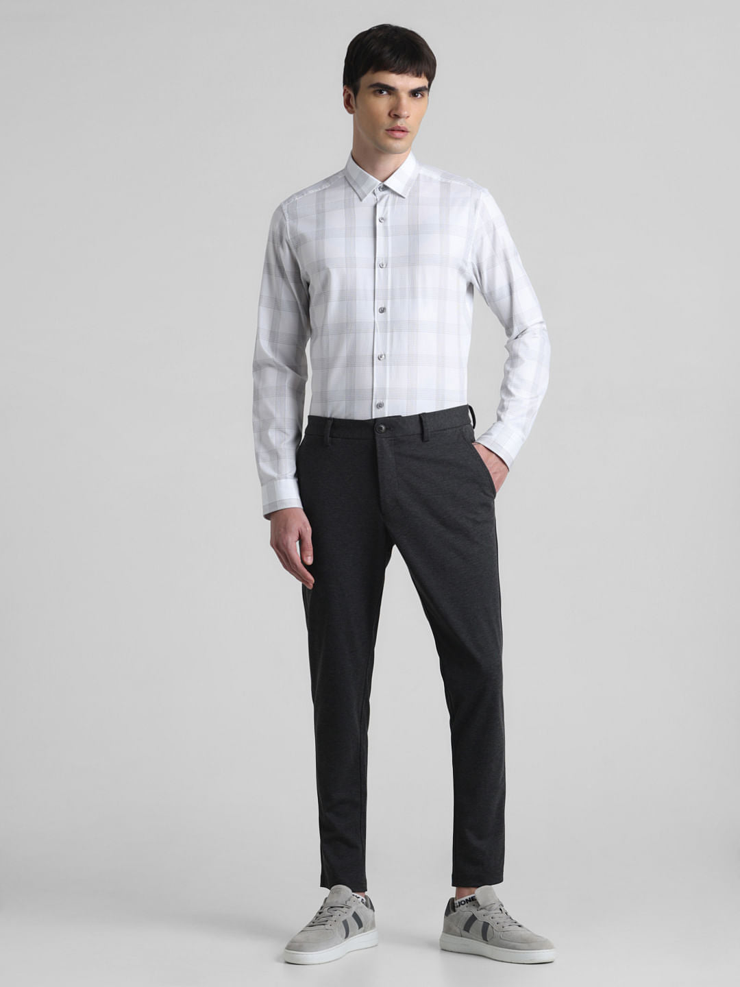 White Dobby Check Print Shirt