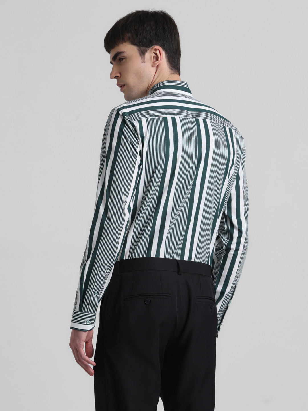 Green Striped Full Sleeves Shirt