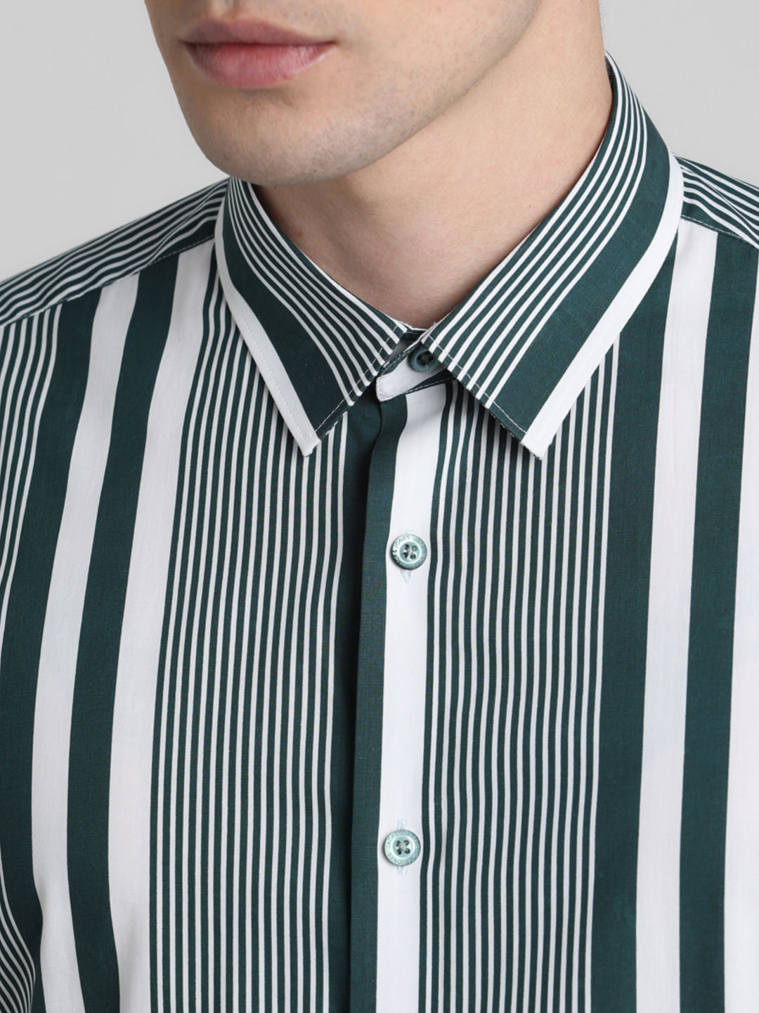 Green Striped Full Sleeves Shirt