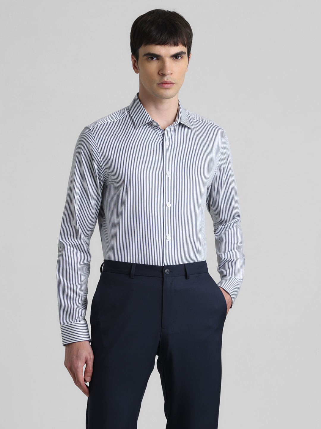 Blue Pinstriped Full Sleeves Shirt