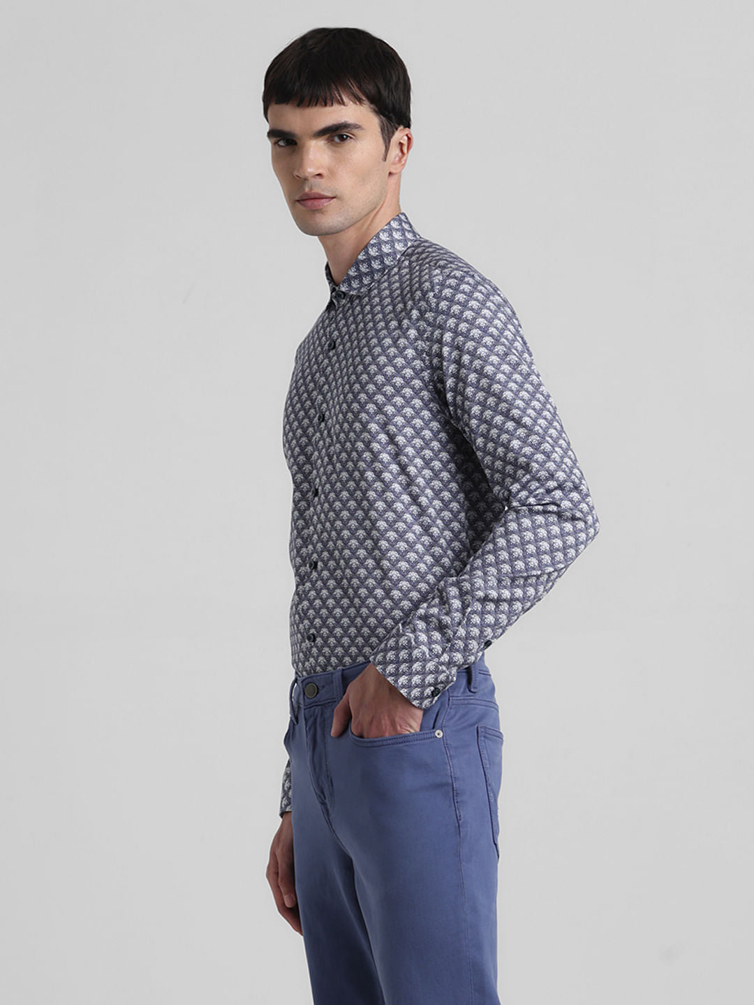 Blue Printed Full Sleeves Shirt