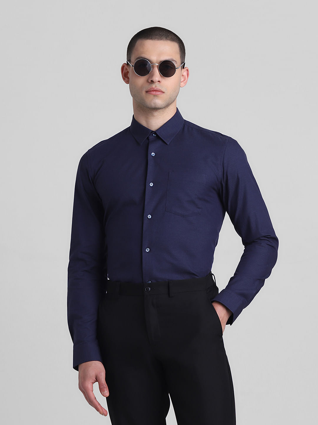 Dark Blue Cotton Full Sleeves Shirt
