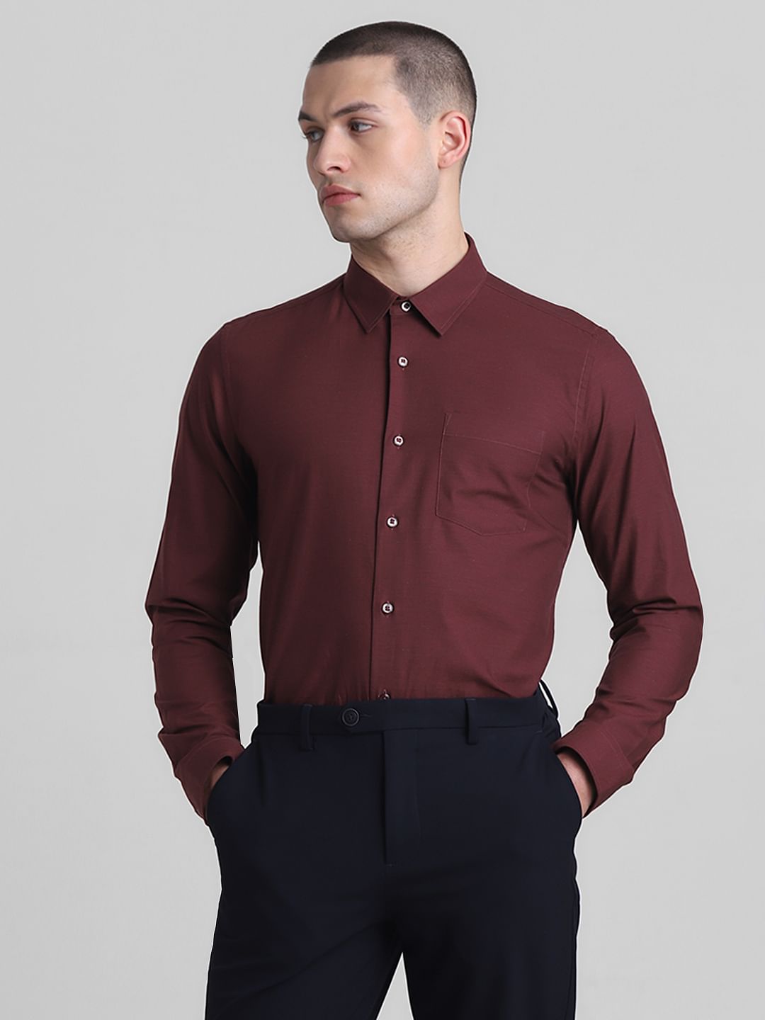 Maroon Cotton Full Sleeves Shirt