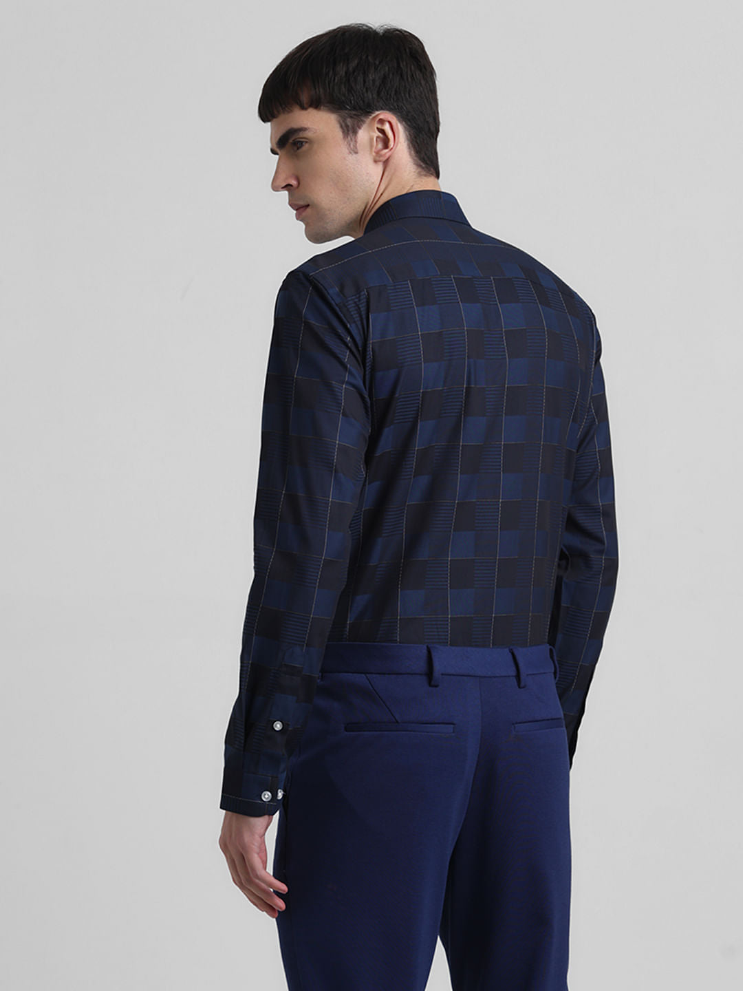Blue Dobby Check Full Sleeves Shirt