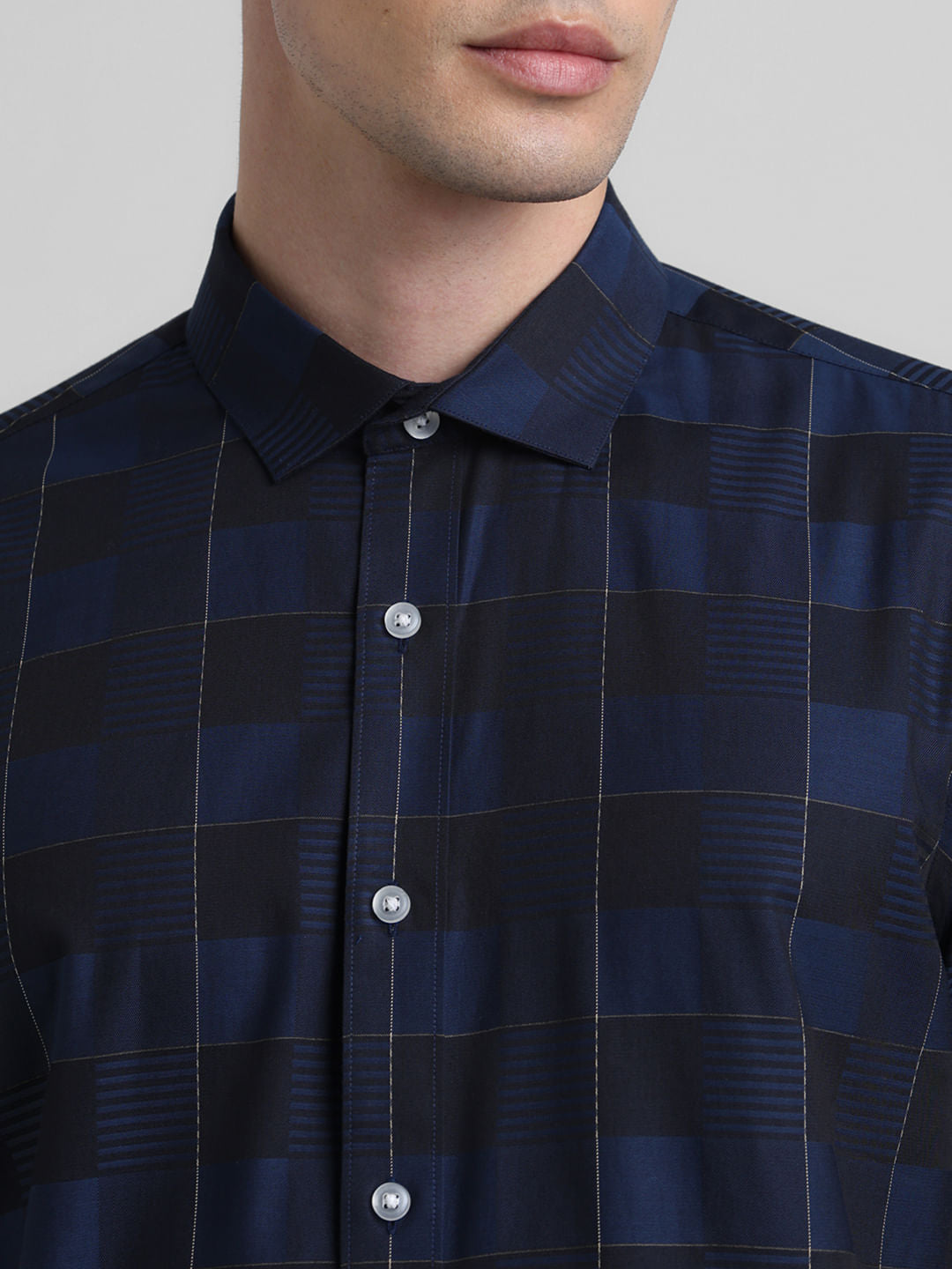 Blue Dobby Check Full Sleeves Shirt