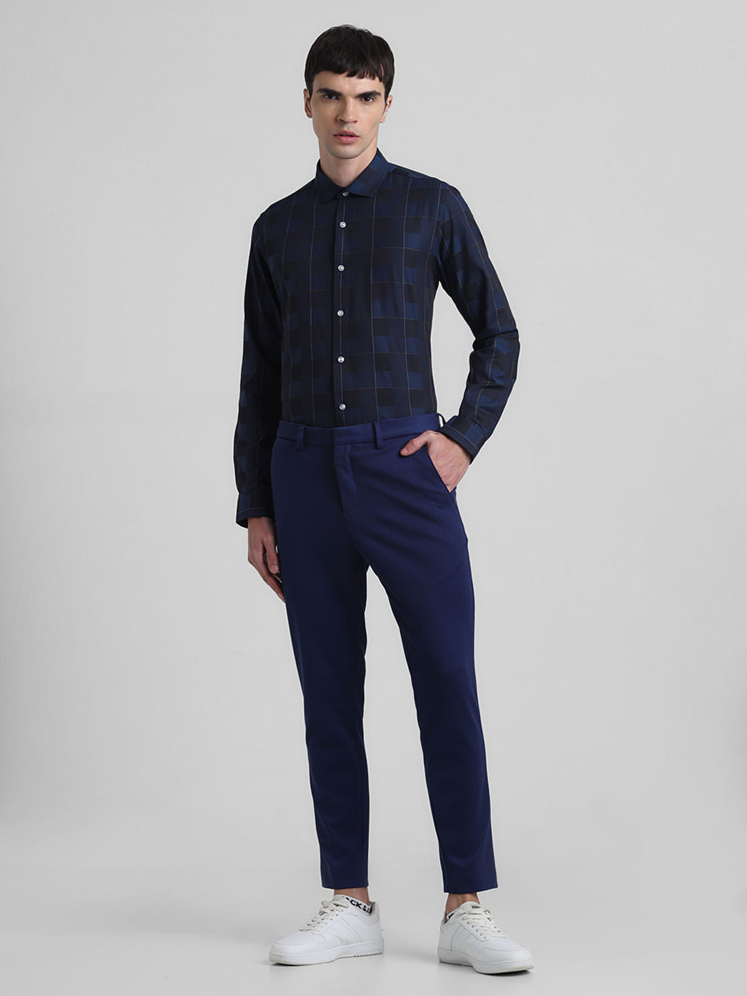 Blue Dobby Check Full Sleeves Shirt