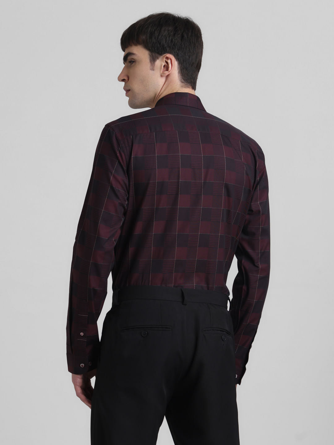 Maroon Dobby Check Full Sleeves Shirt