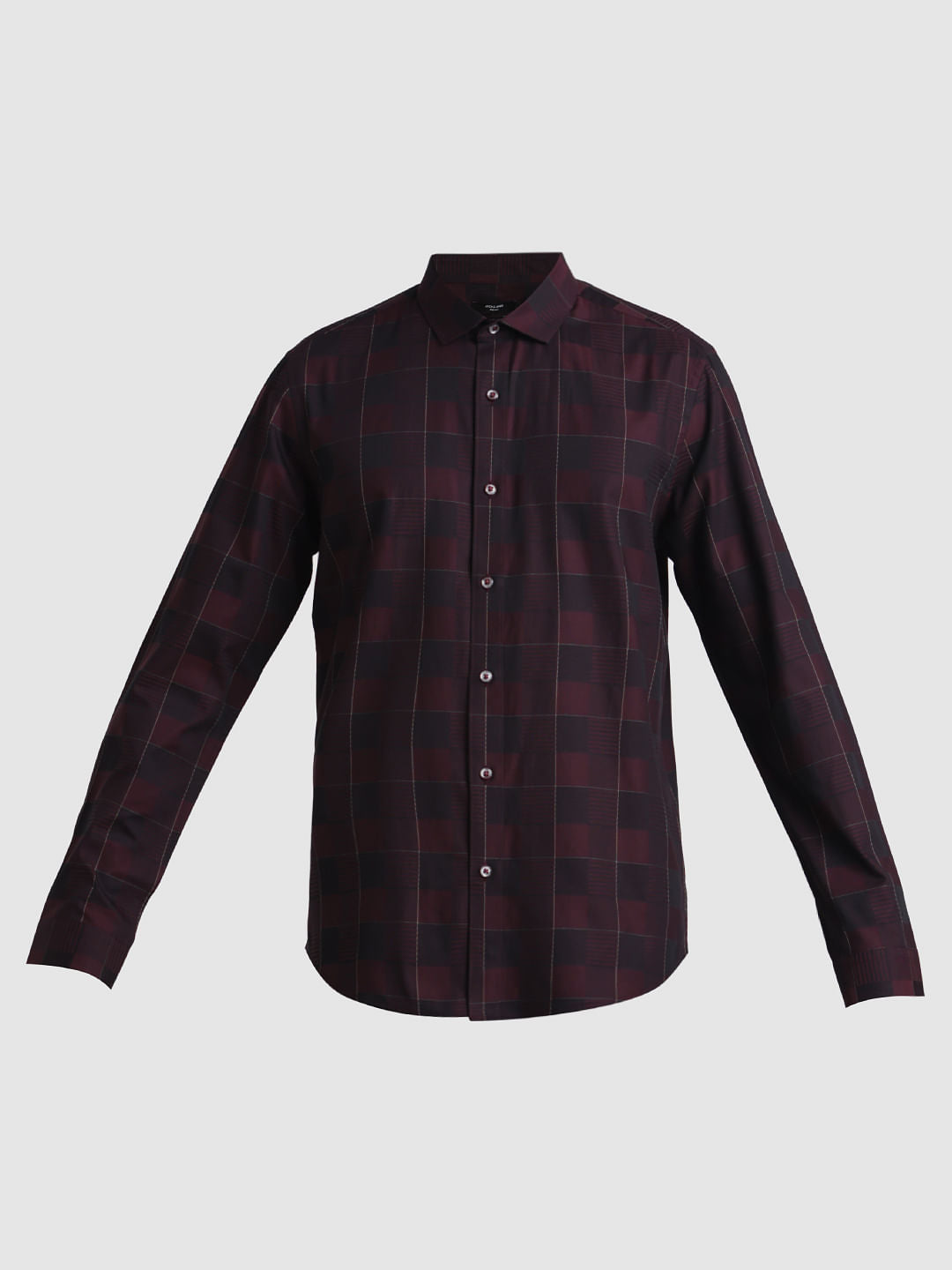 Maroon Dobby Check Full Sleeves Shirt