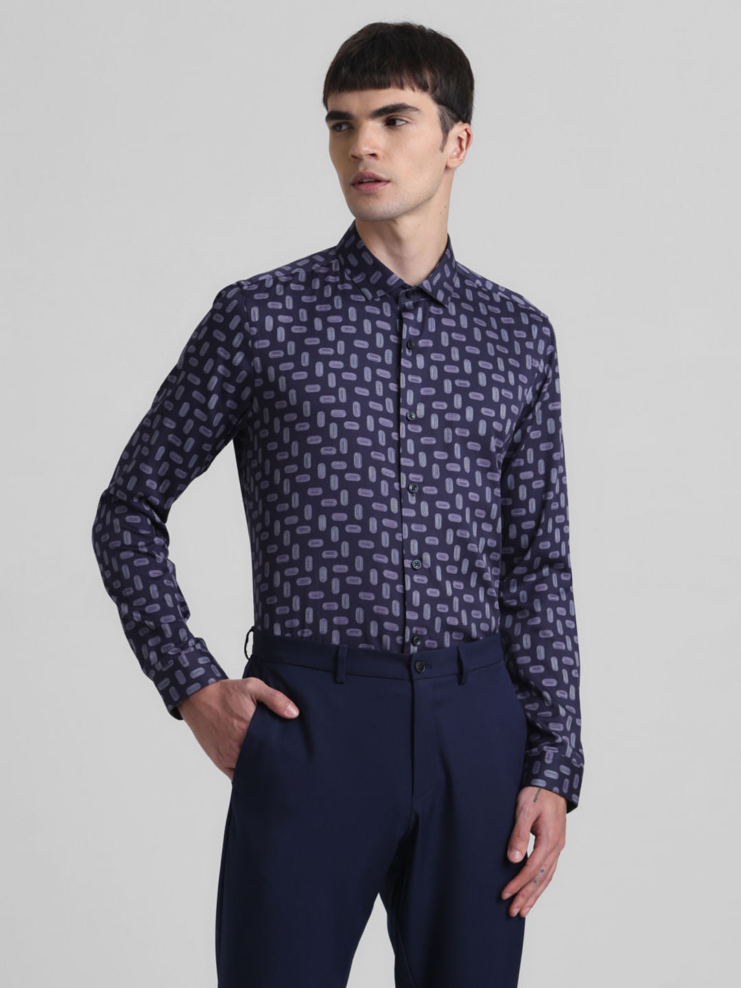Dark Navy Abstract Print Shirt