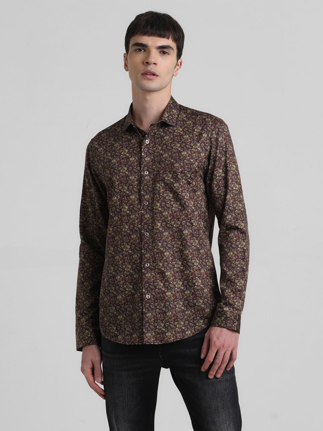 Maroon Floral Full Sleeves Shirt