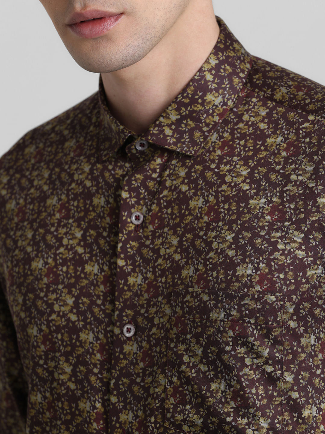 Maroon Floral Full Sleeves Shirt