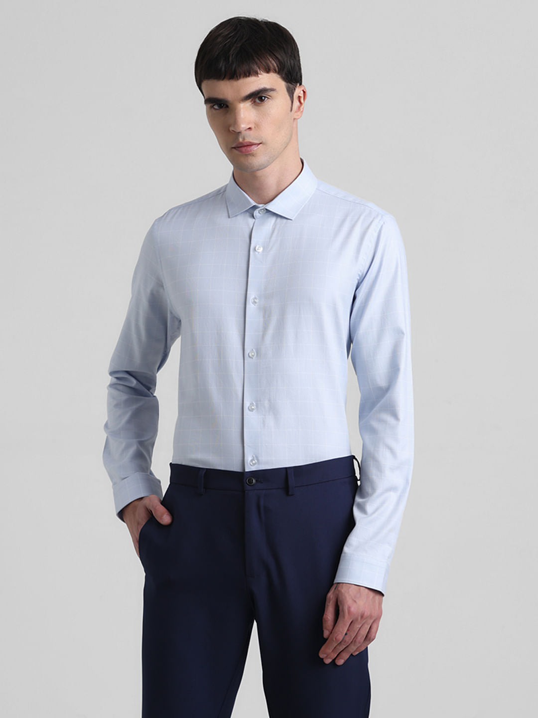 Blue Dobby Check Full Sleeves Shirt