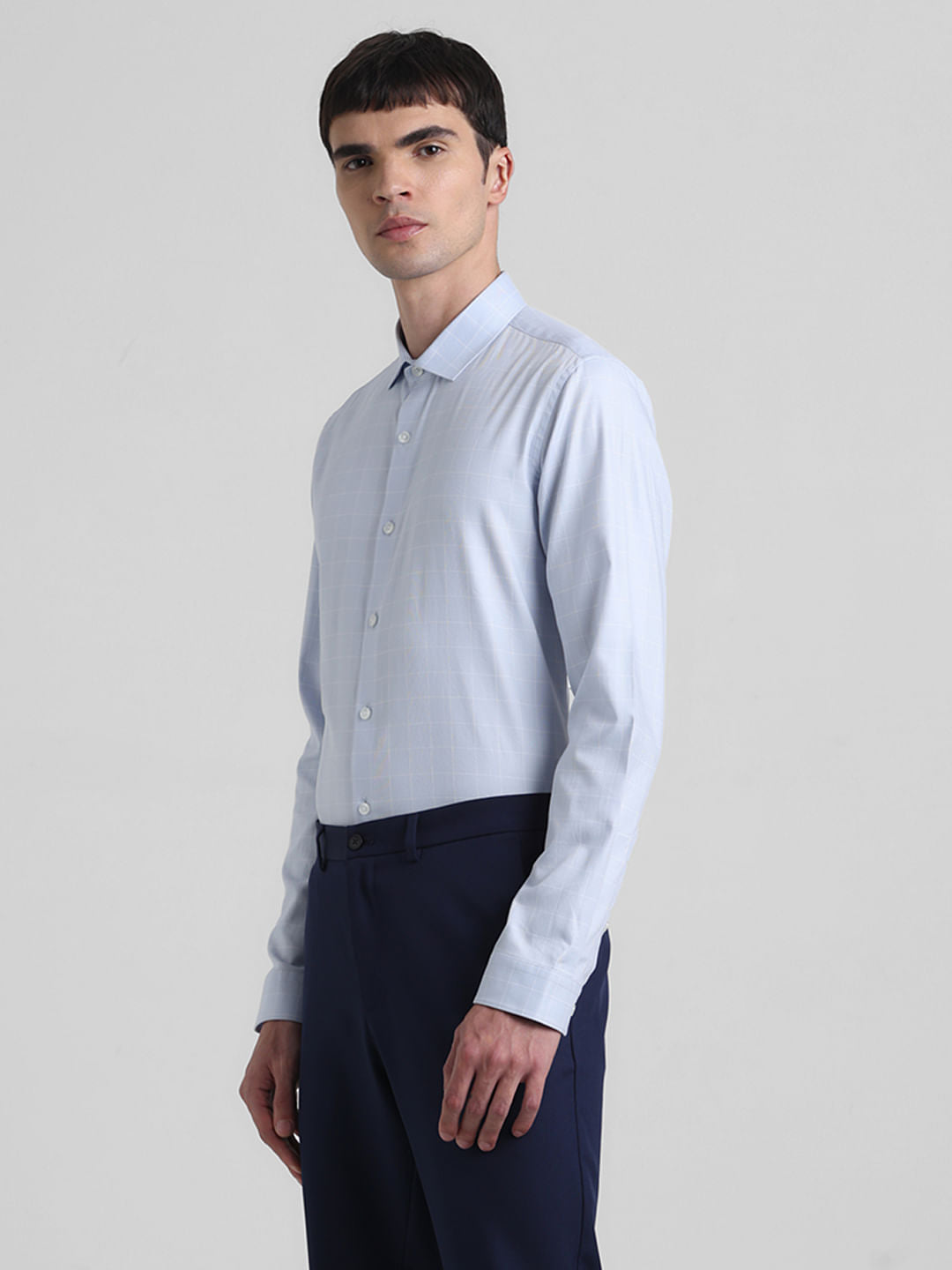 Blue Dobby Check Full Sleeves Shirt