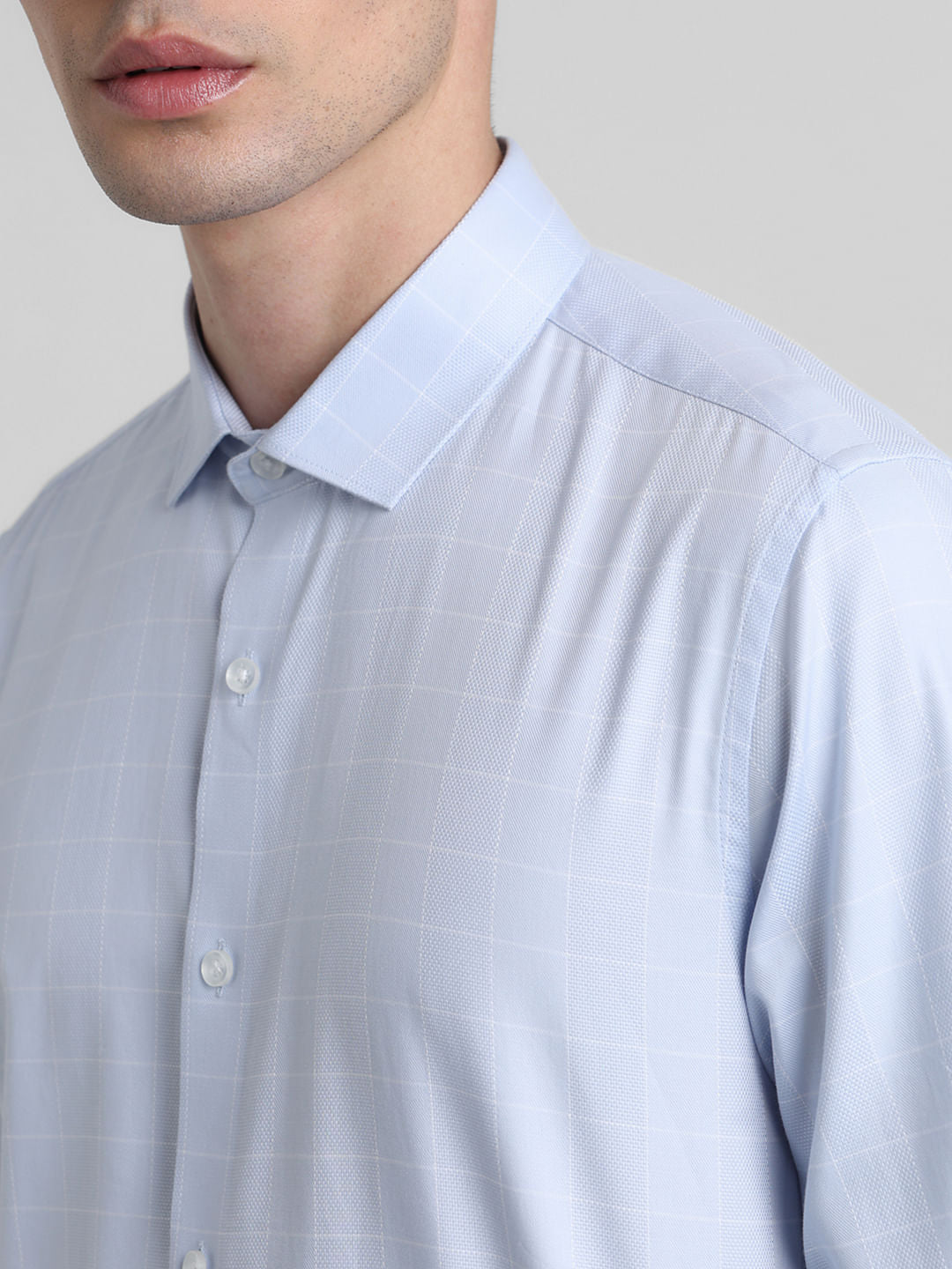 Blue Dobby Check Full Sleeves Shirt