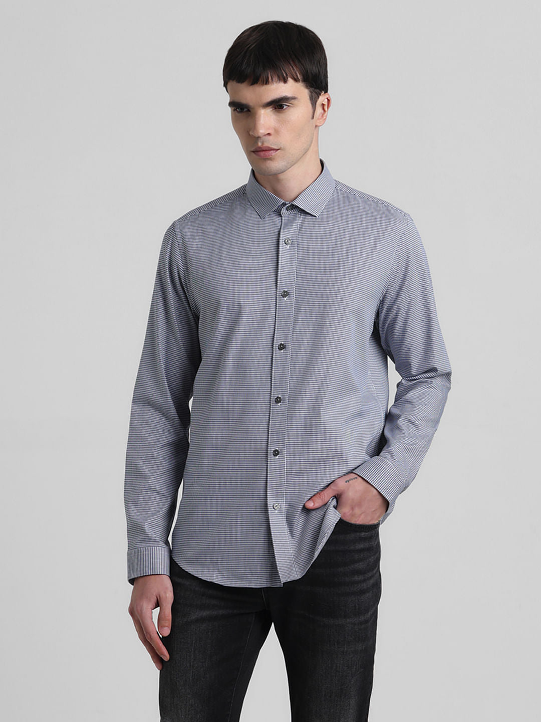 Blue Printed Full Sleeves Shirt