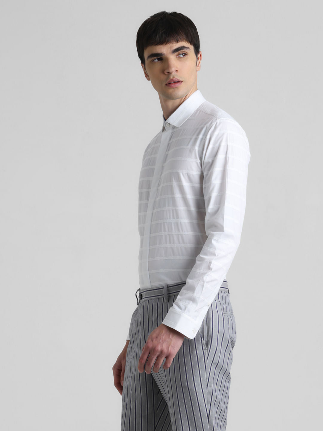 White Dobby Full Sleeves Shirt