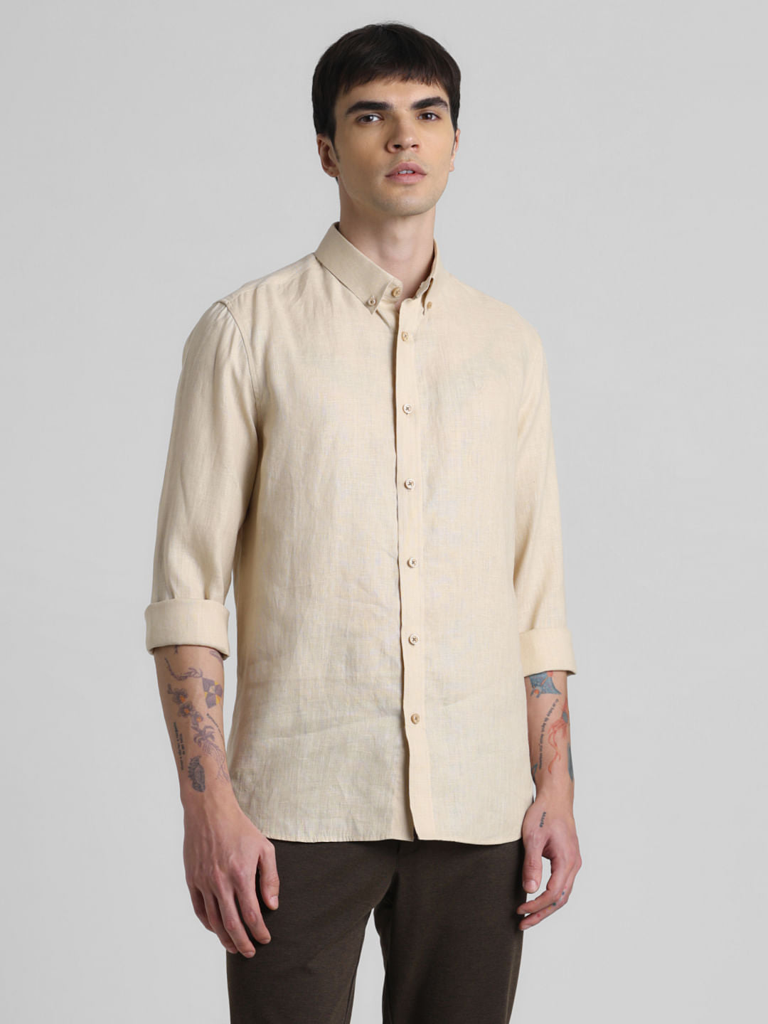 Beige Linen Full Sleeves Shirt
