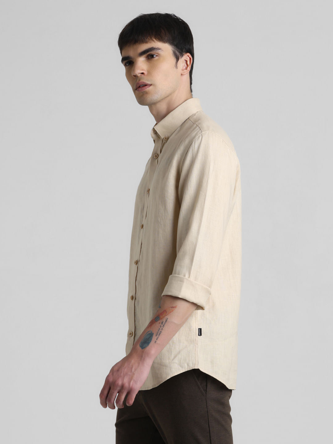 Beige Linen Full Sleeves Shirt