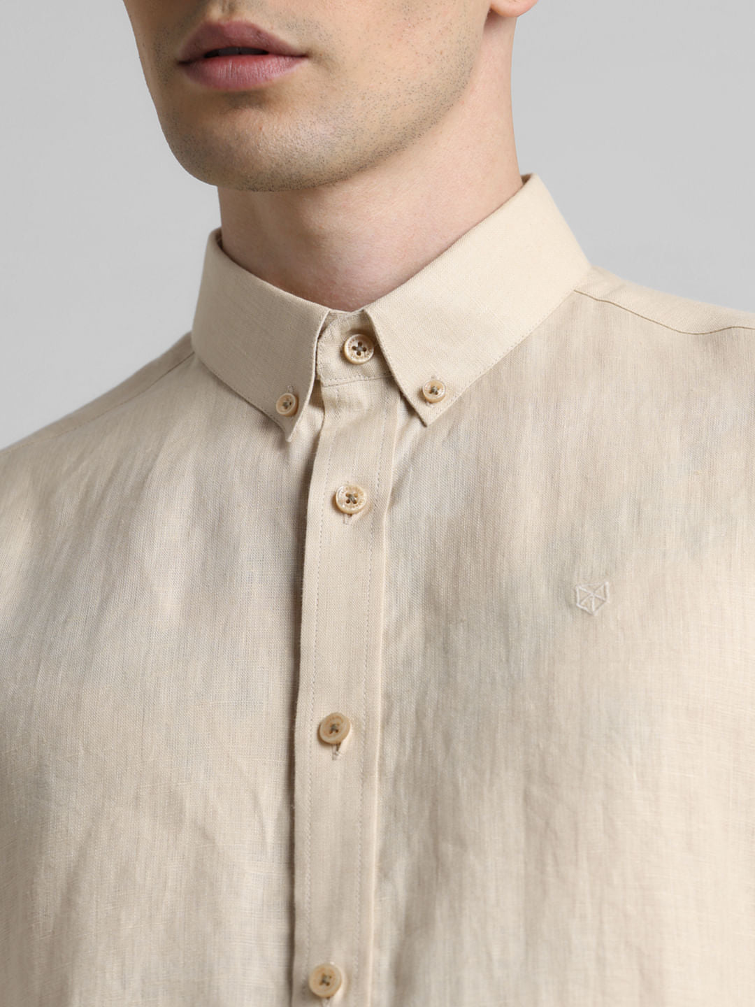 Beige Linen Full Sleeves Shirt