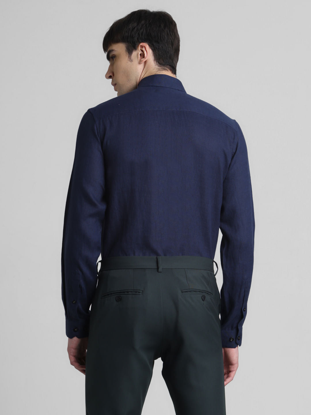 Navy Blue Linen Full Sleeves Shirt