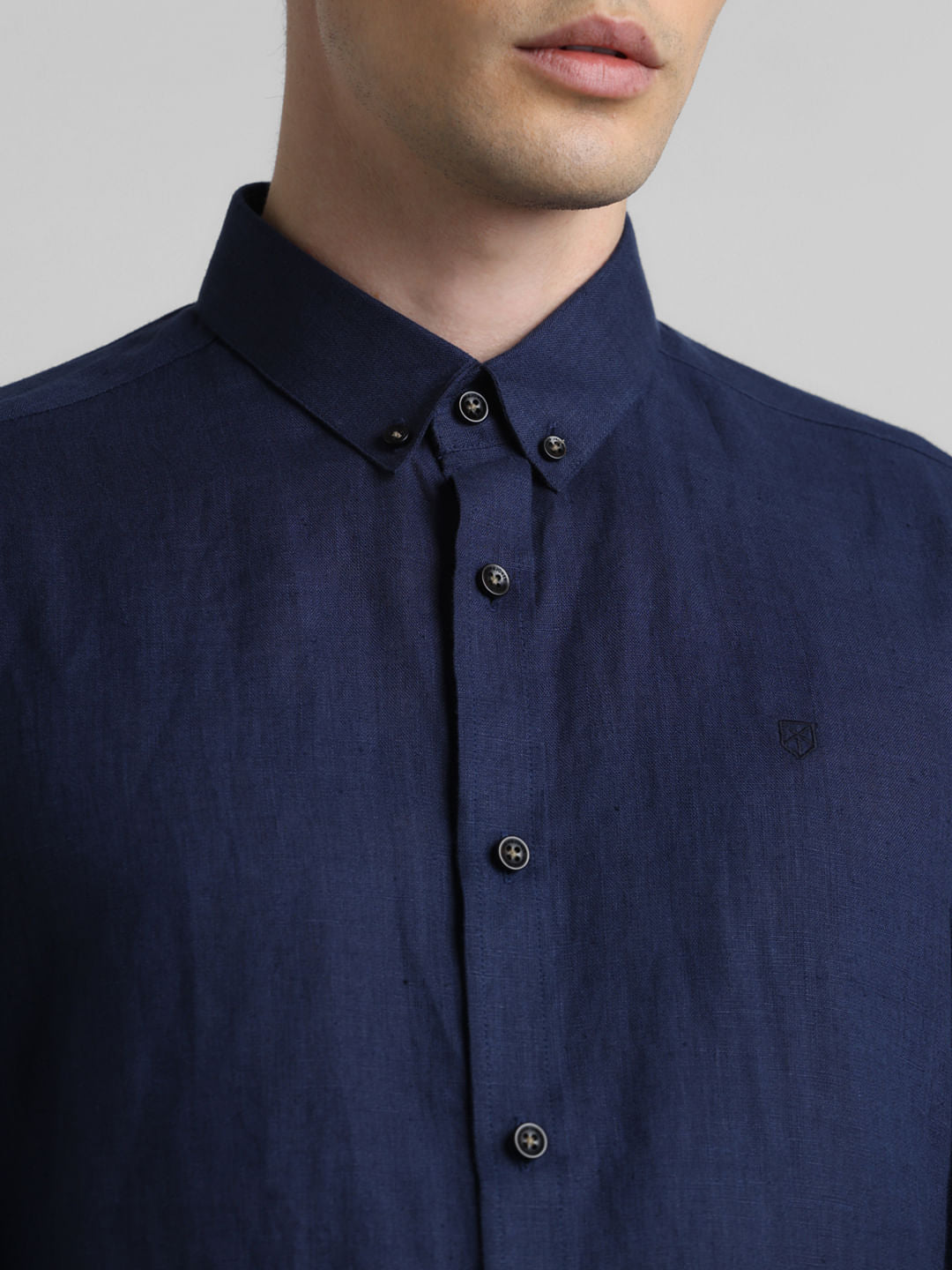 Navy Blue Linen Full Sleeves Shirt