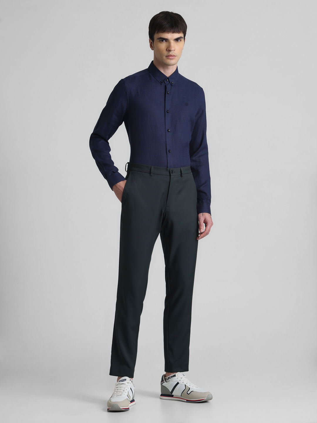 Navy Blue Linen Full Sleeves Shirt