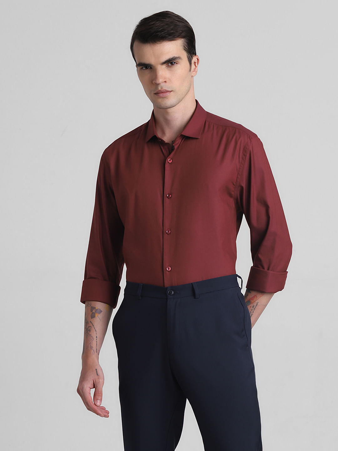 Maroon Cotton Full Sleeves Shirt
