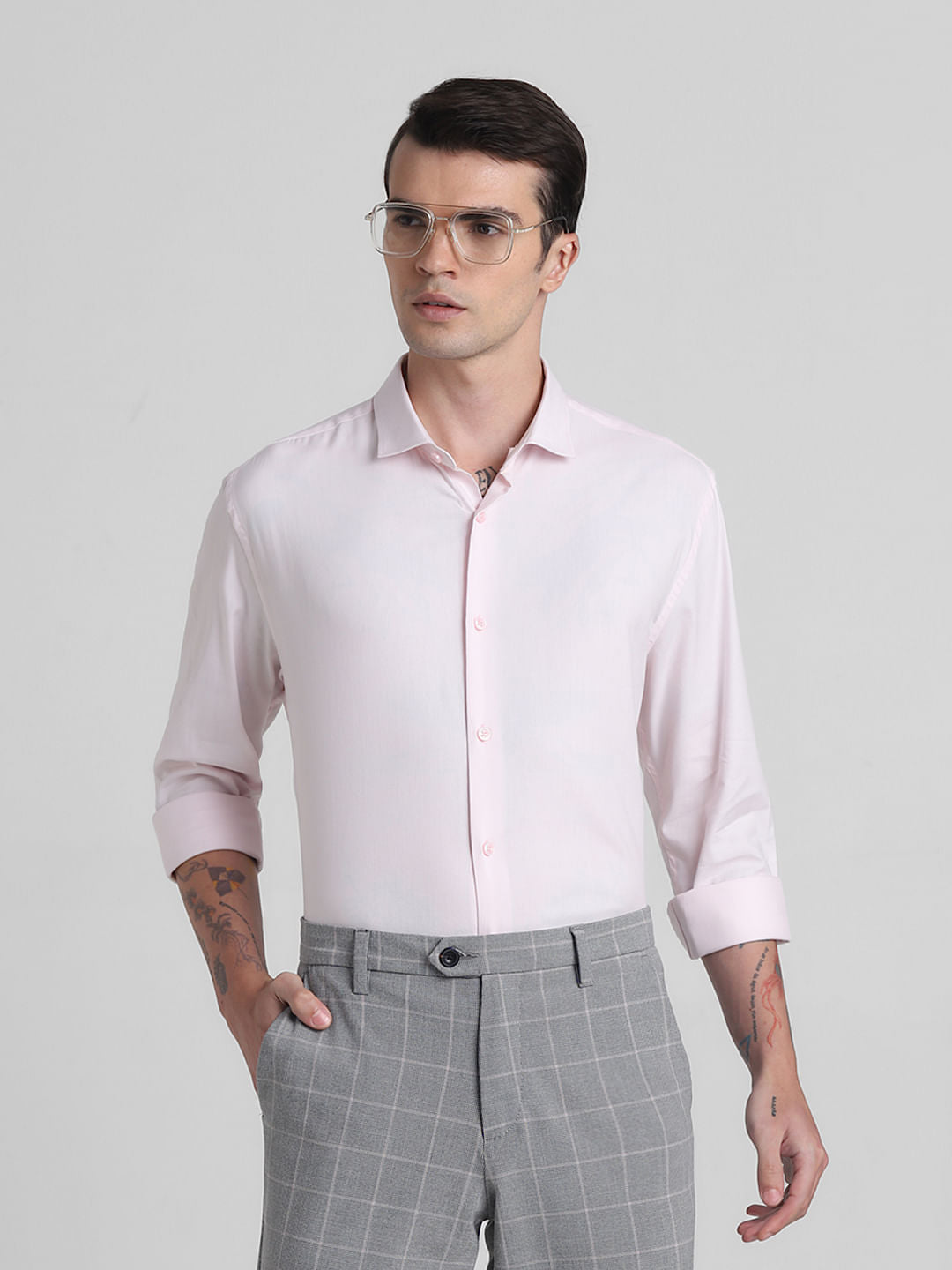 Light Pink Cotton Full Sleeves Shirt