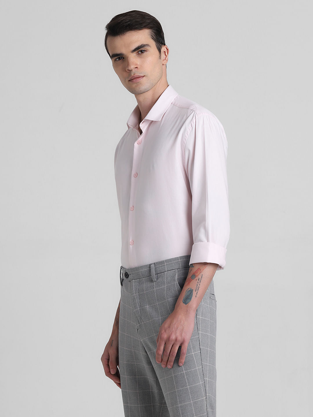 Light Pink Cotton Full Sleeves Shirt