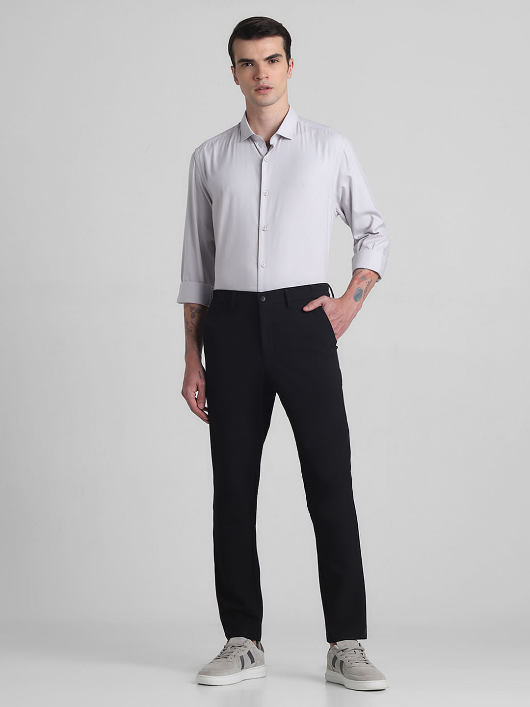 Light Grey Cotton Full Sleeves Shirt