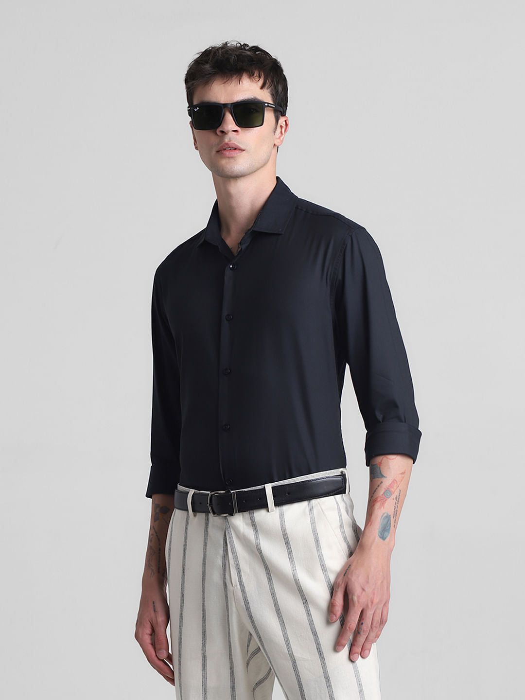Black Cotton Full Sleeves Shirt