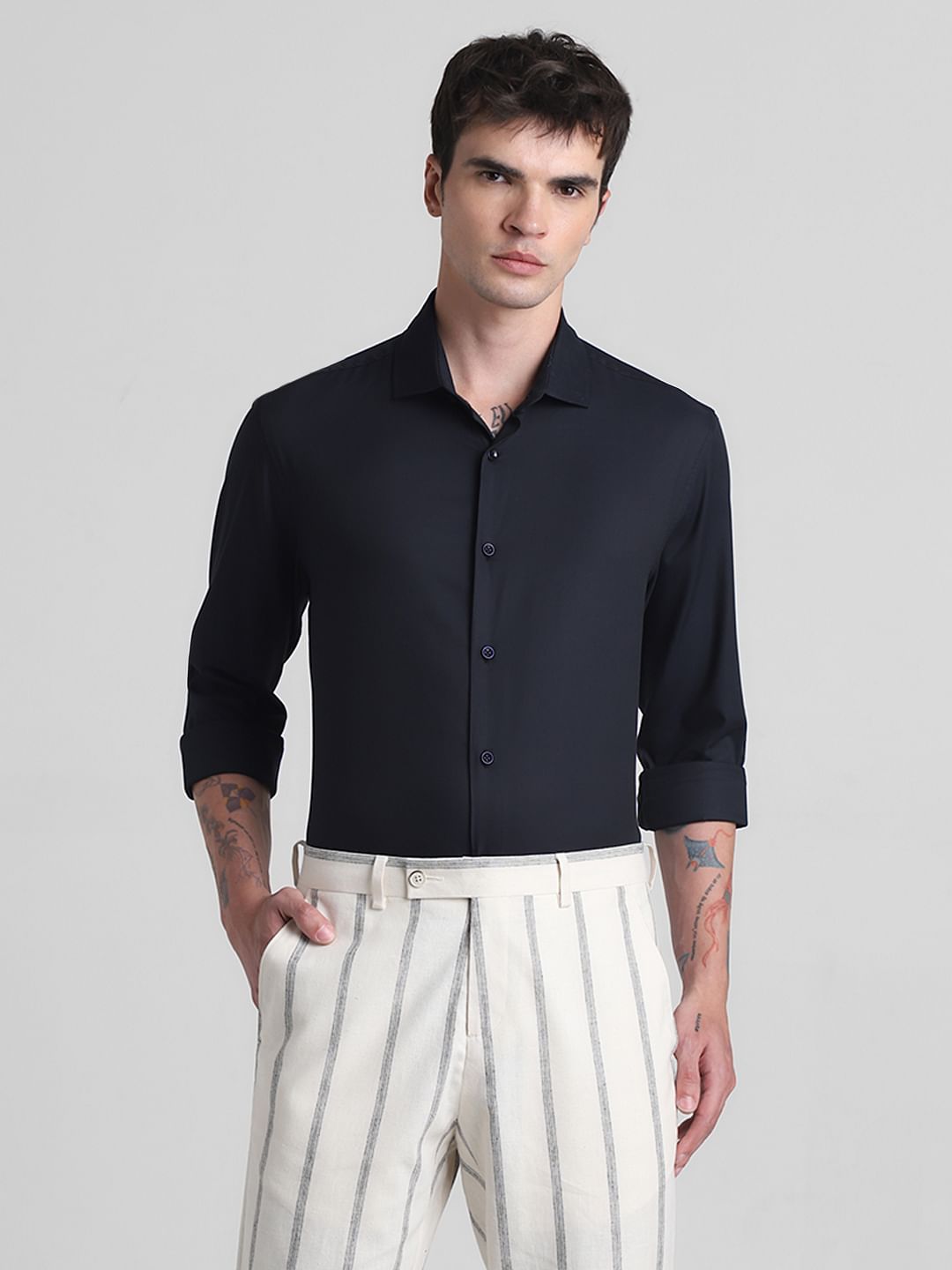 Black Cotton Full Sleeves Shirt