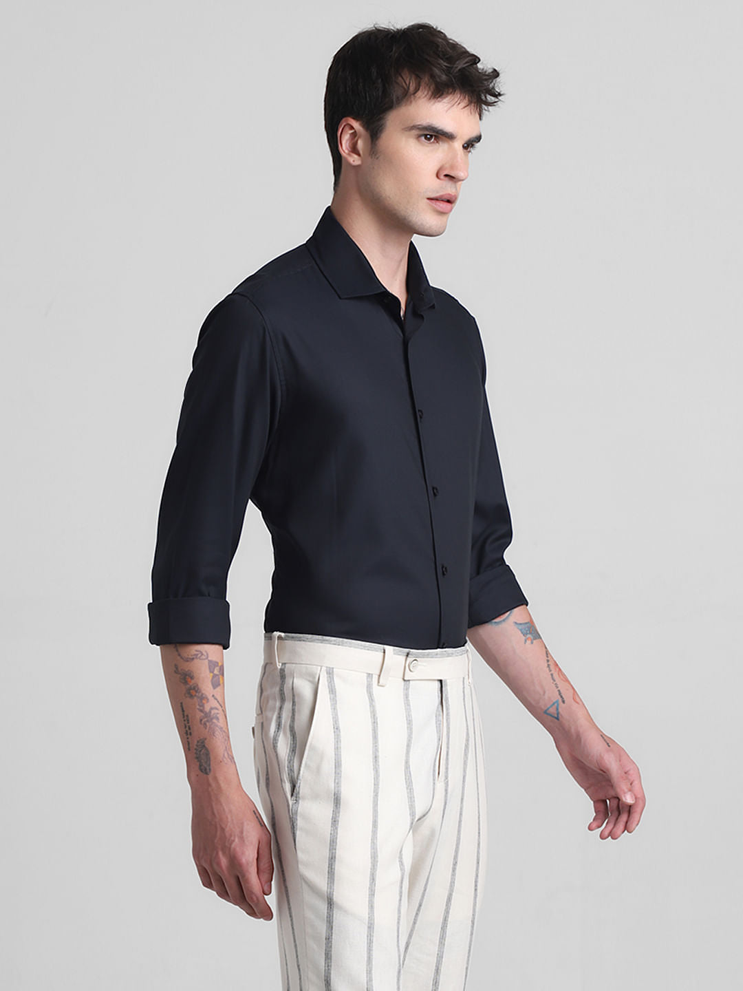 Black Cotton Full Sleeves Shirt