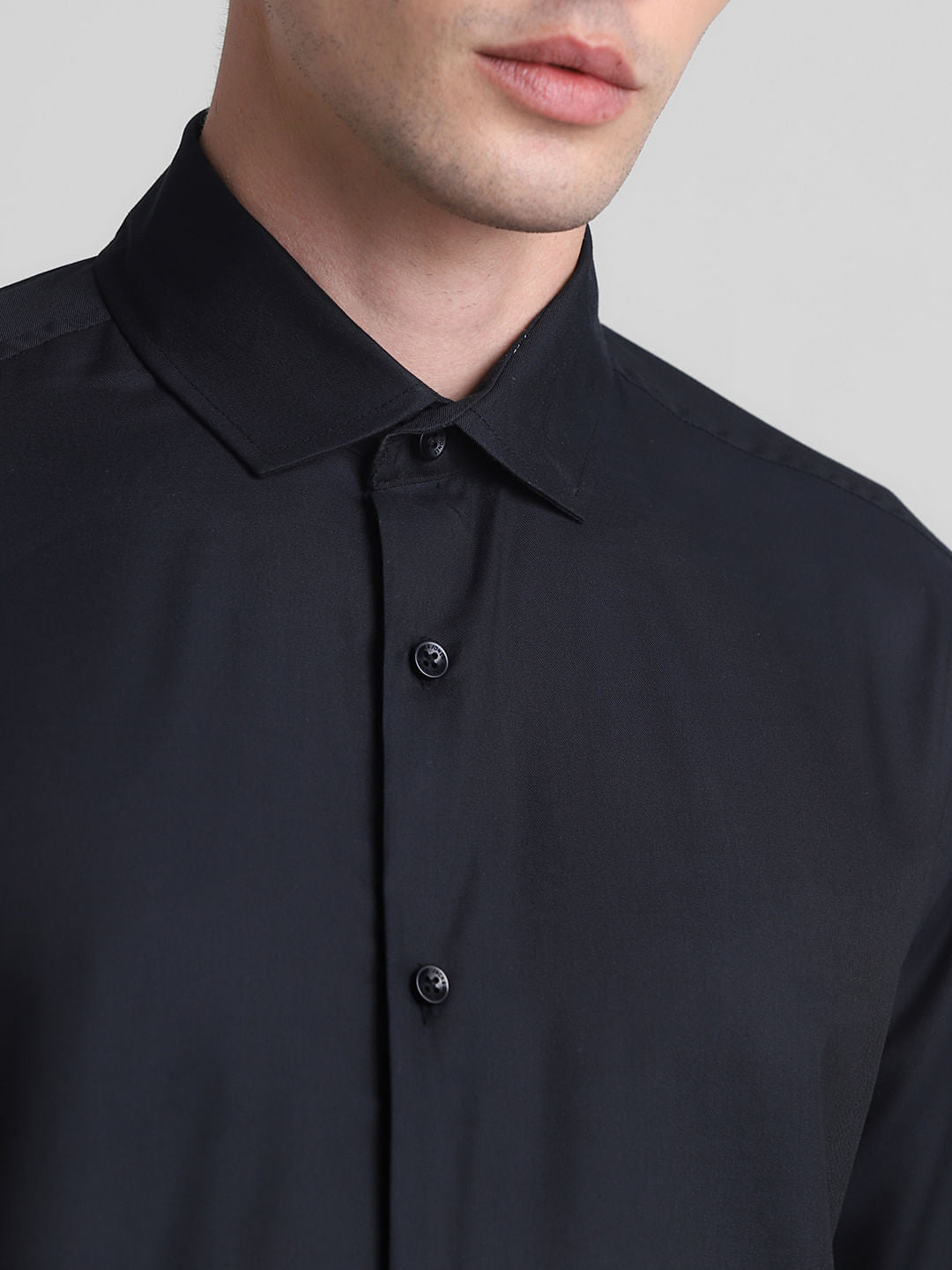 Black Cotton Full Sleeves Shirt
