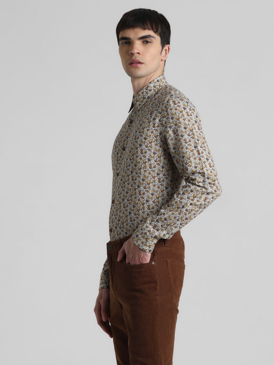 Brown Floral Full Sleeves Shirt