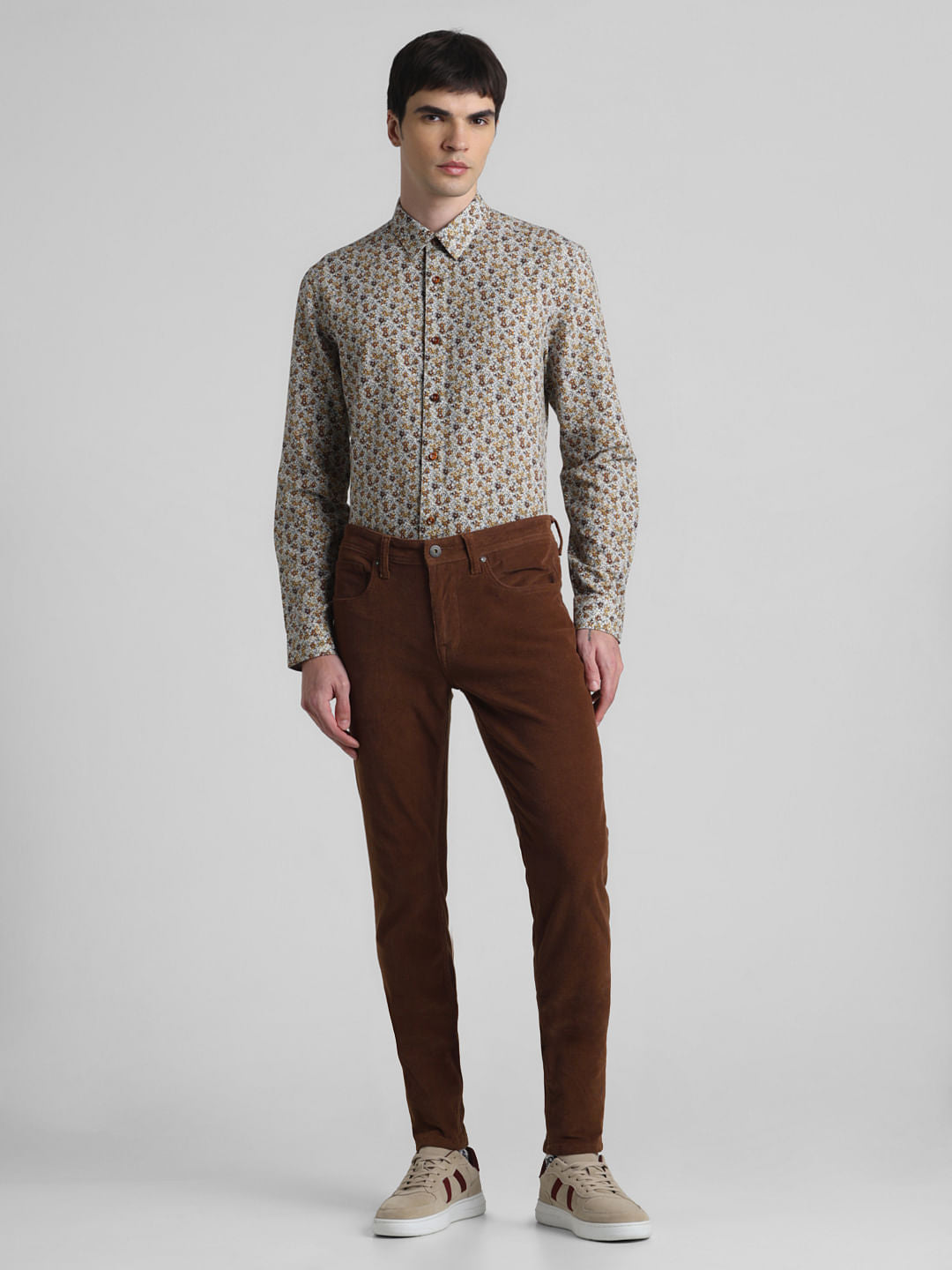 Brown Floral Full Sleeves Shirt