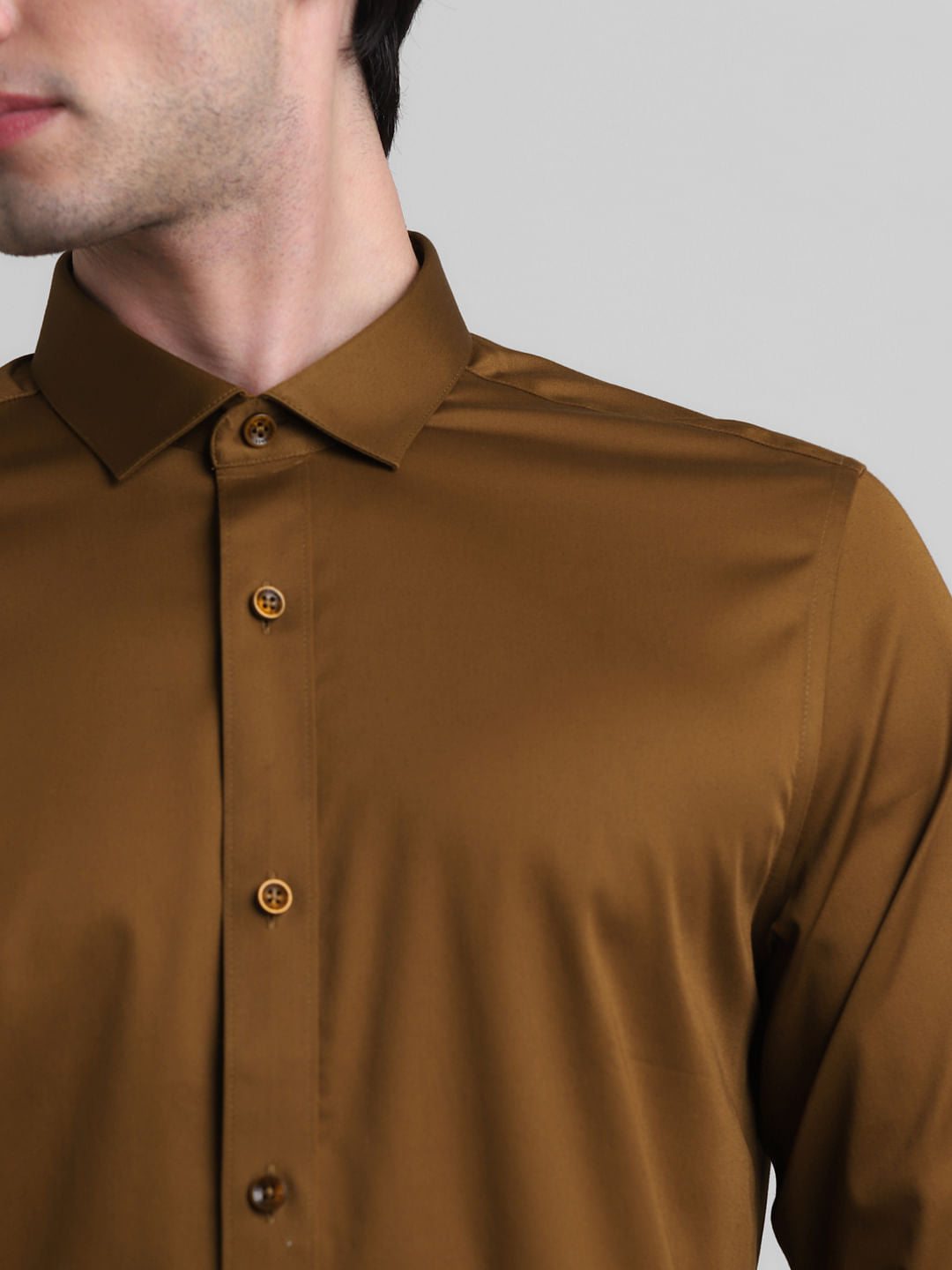 Brown Satin Weave Full Sleeves Shirt