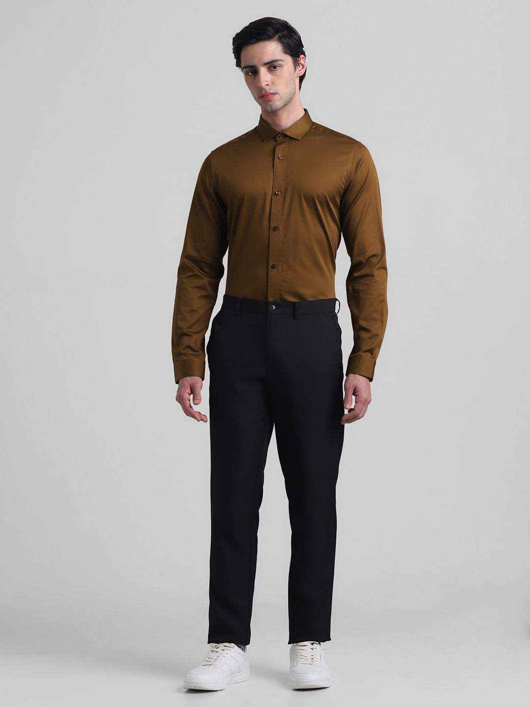 Brown Satin Weave Full Sleeves Shirt