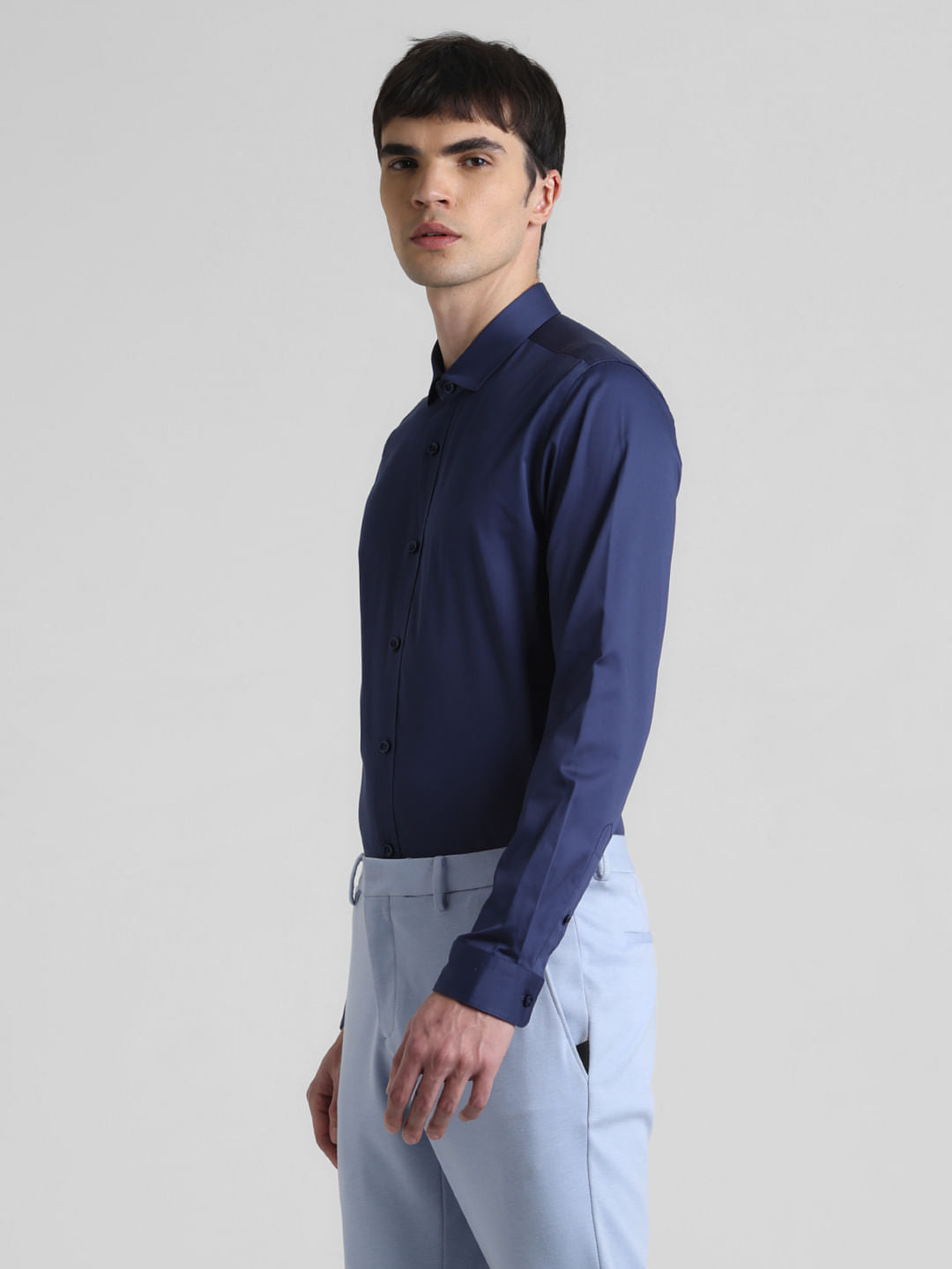 Blue Satin Weave Full Sleeves Shirt